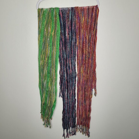 Vintage y2k green blue red knit quirky thin tie scarf lot - Picture 1 of 4
